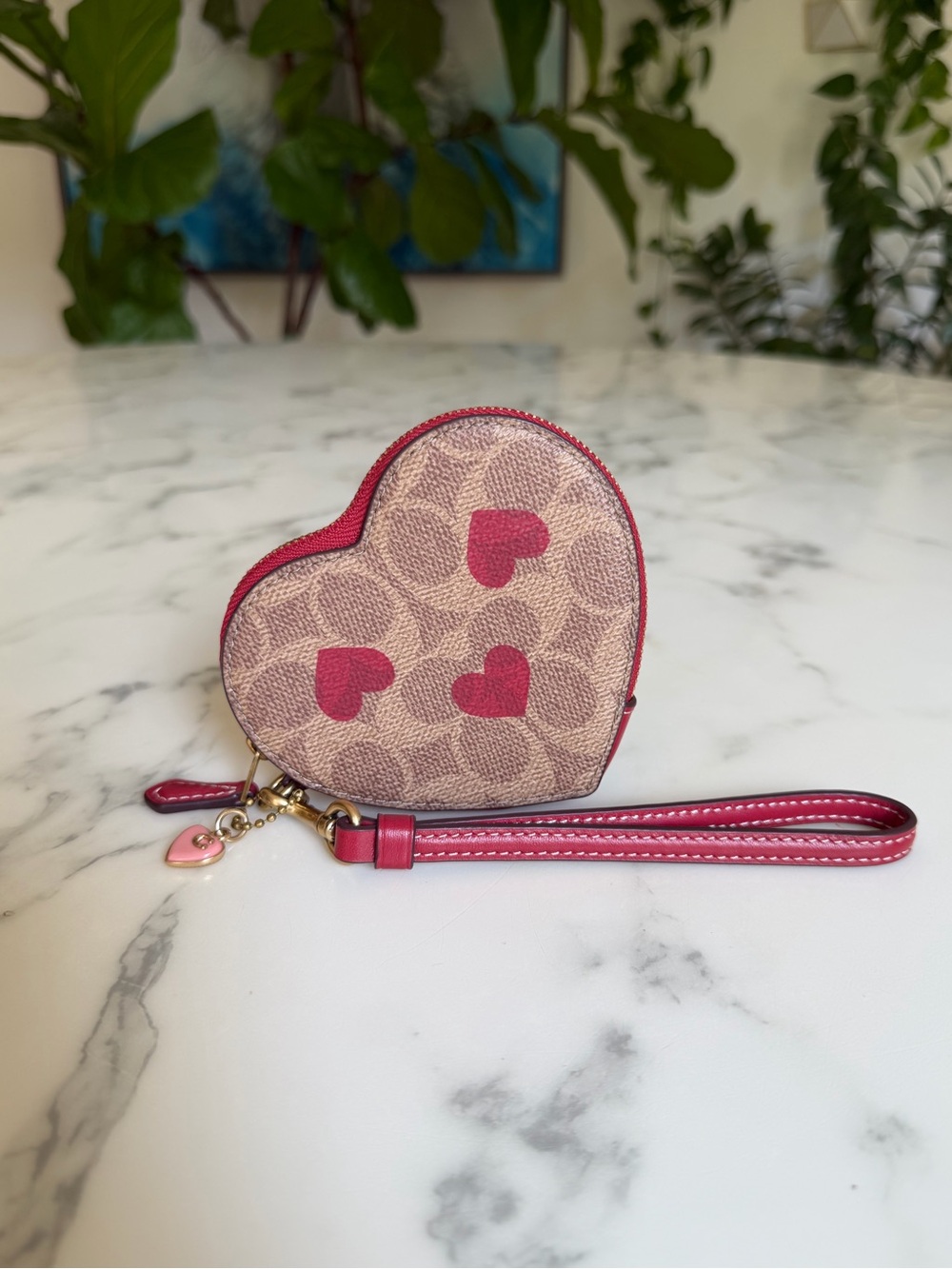 Coach Heart Wristlet Wallet in Signature Canvas With Heart Print & Leather CF283